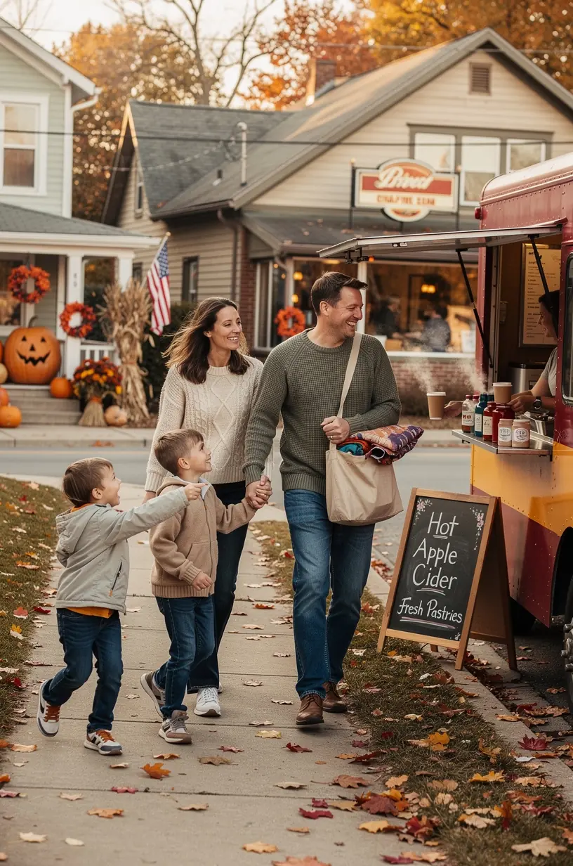 Charming small town main street featuring local shops and diners along the route.